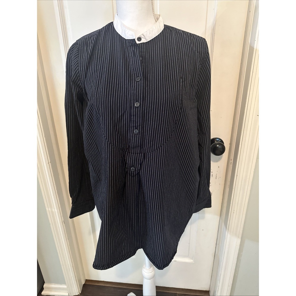 Lauren Ralph Lauren Black White Stripes Detailed Front White Tab Collar Size  PL